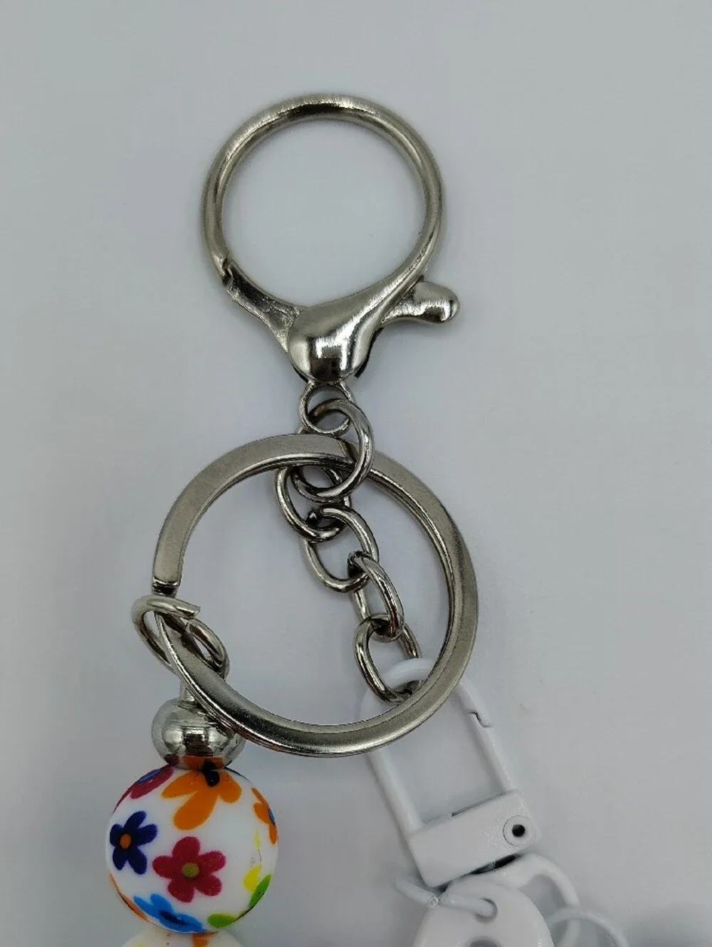 Handcrafted Inspirational Floral Keychain/Bag Charm - White, Black & Multicolor
